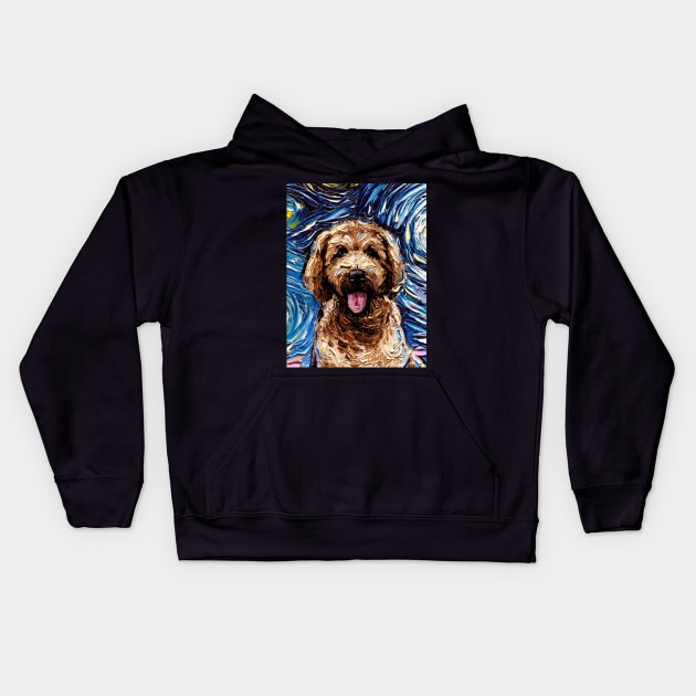 Red Goldendoodle Night (Portrait) Kids Hoodie by sagittariusgallery